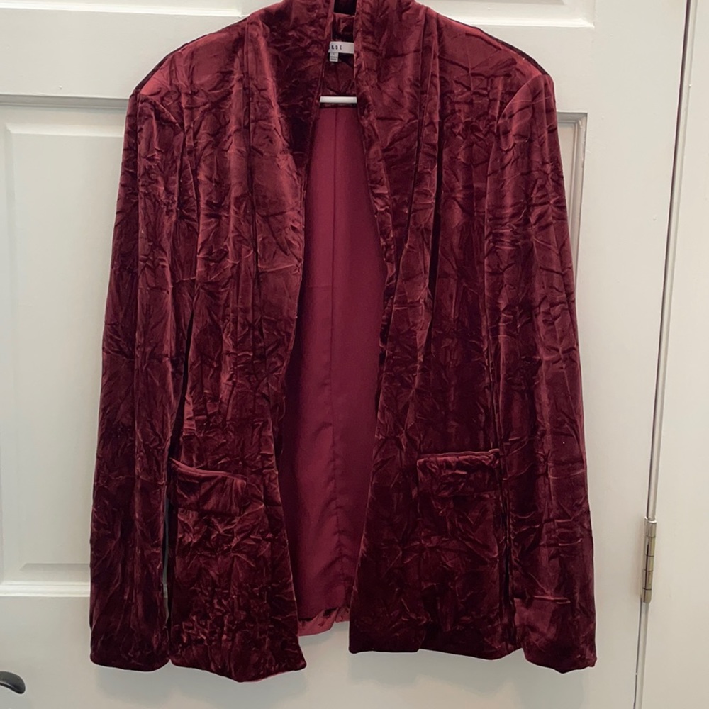 Maroon velour blazer.